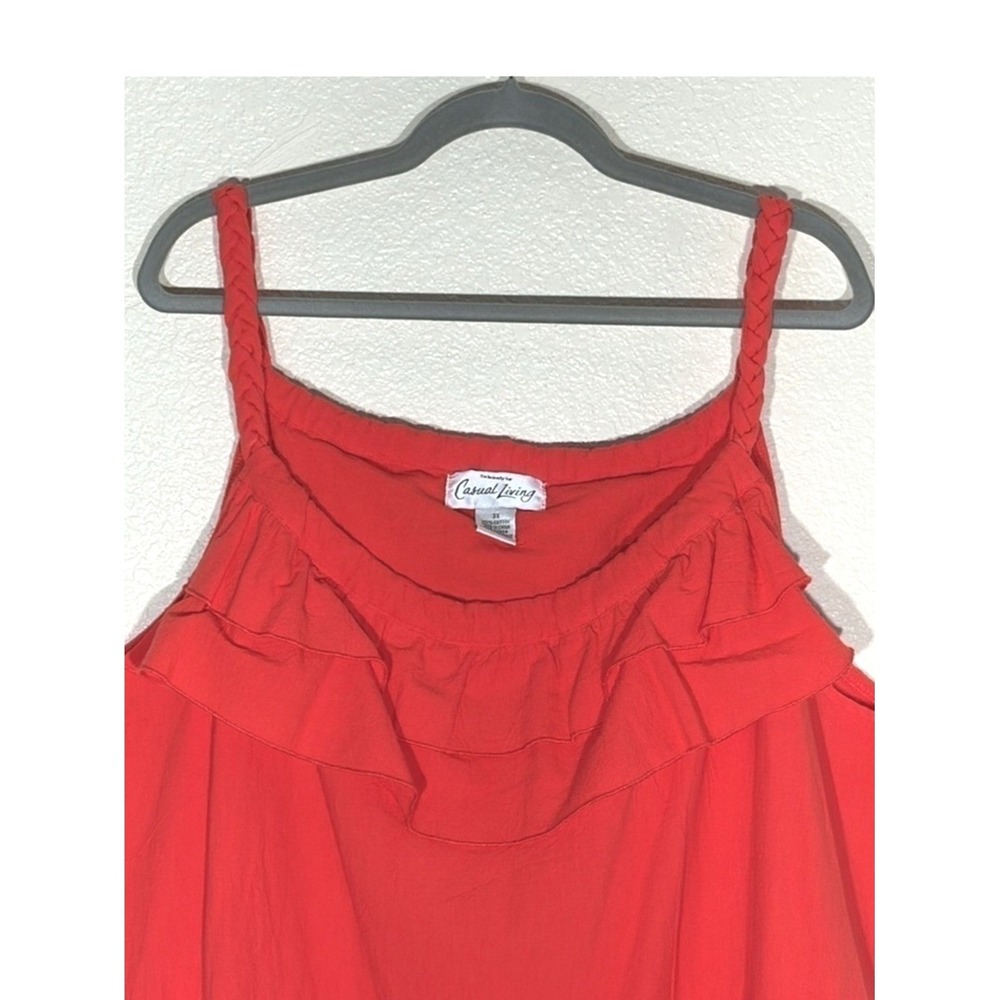 CASUAL LIVING Plus Size 3X Red Braided Strap Ruffle Midi Dress 100% Cotton - Picture 2 of 8